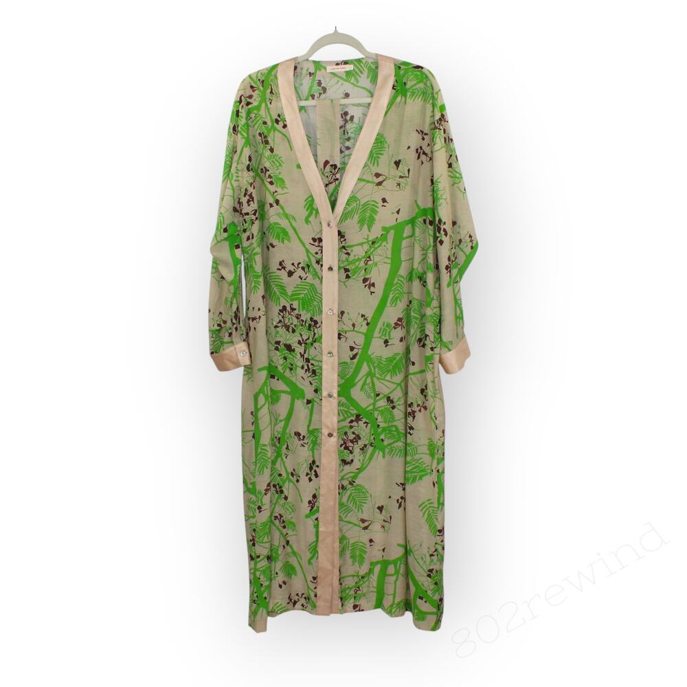 Large LOST PATTERN Coco Dream Belted Kaftan Shirt Dress Green Caftan Coverup - Picture 6 of 16